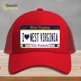 I Love West Virginia Novelty License Plate Hat Mesh / Red