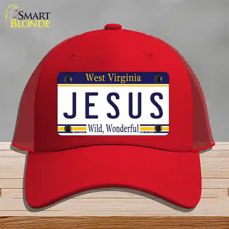 Jesus West Virginia Novelty License Plate Hat Mesh / Red