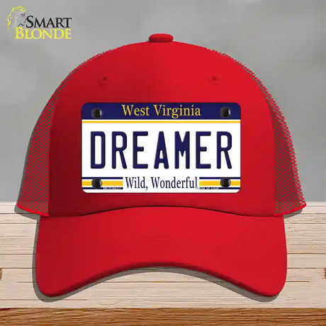 Dreamer West Virginia Novelty License Plate Hat Mesh / Red