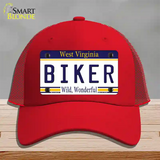 Biker West Virginia Novelty License Plate Hat Mesh / Red