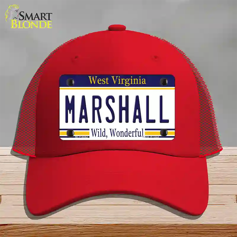 Marshall West Virginia Novelty License Plate Hat Mesh / Red