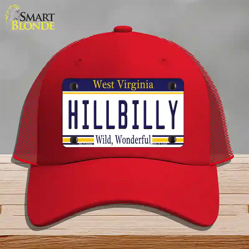 Hillbilly West Virginia Novelty License Plate Hat Mesh / Red