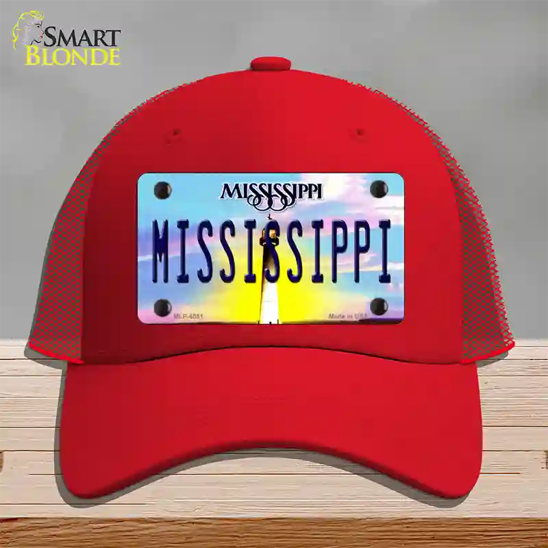 Mississippi Novelty License Plate Hat Mesh / Red