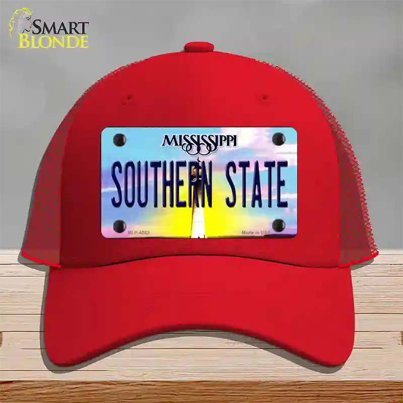 Southern State Mississippi Novelty License Plate Hat Mesh / Red