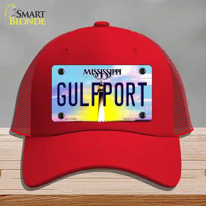 Gulfport Mississippi Novelty License Plate Hat Mesh / Red