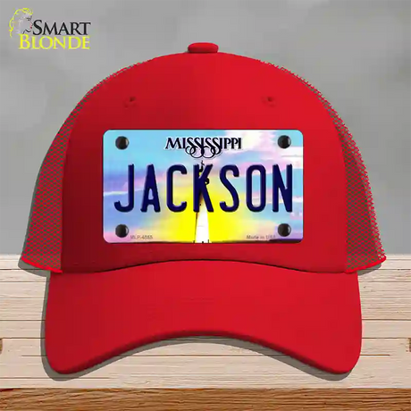 Jackson Mississippi Novelty License Plate Hat Mesh / Red