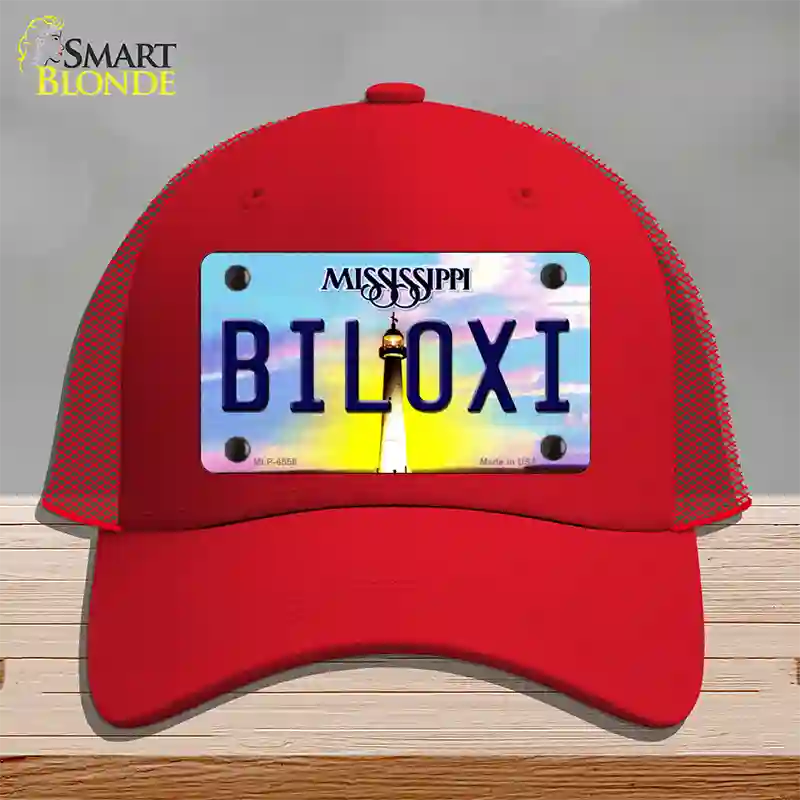 Biloxi Mississippi Novelty License Plate Hat Mesh / Red