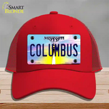 Columbus Mississippi Novelty License Plate Hat Mesh / Red