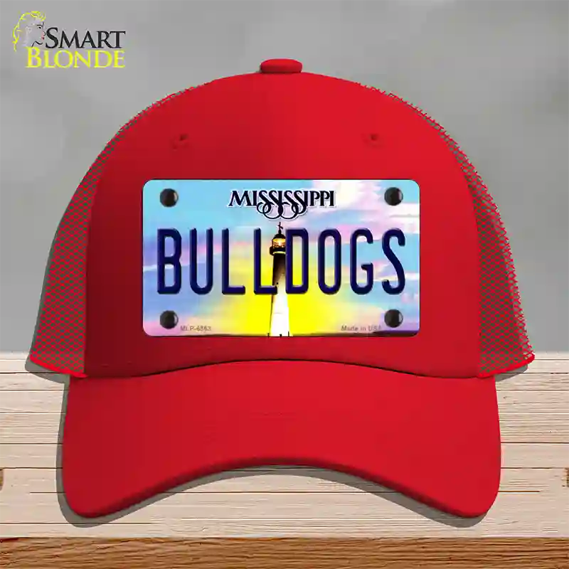 Bulldogs Mississippi Novelty License Plate Hat Mesh / Red