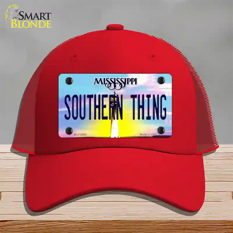 Southern Thing Mississippi Novelty License Plate Hat Mesh / Red