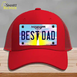 Best Dad Mississippi Novelty License Plate Hat Mesh / Red