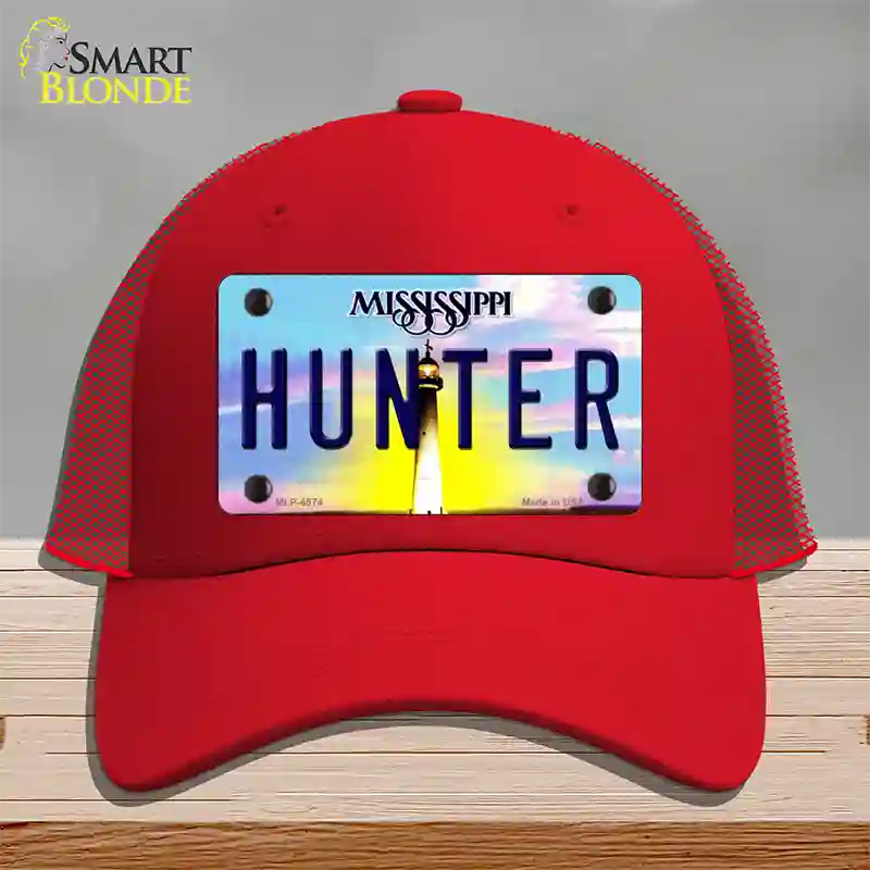 Hunter Mississippi Novelty License Plate Hat Mesh / Red