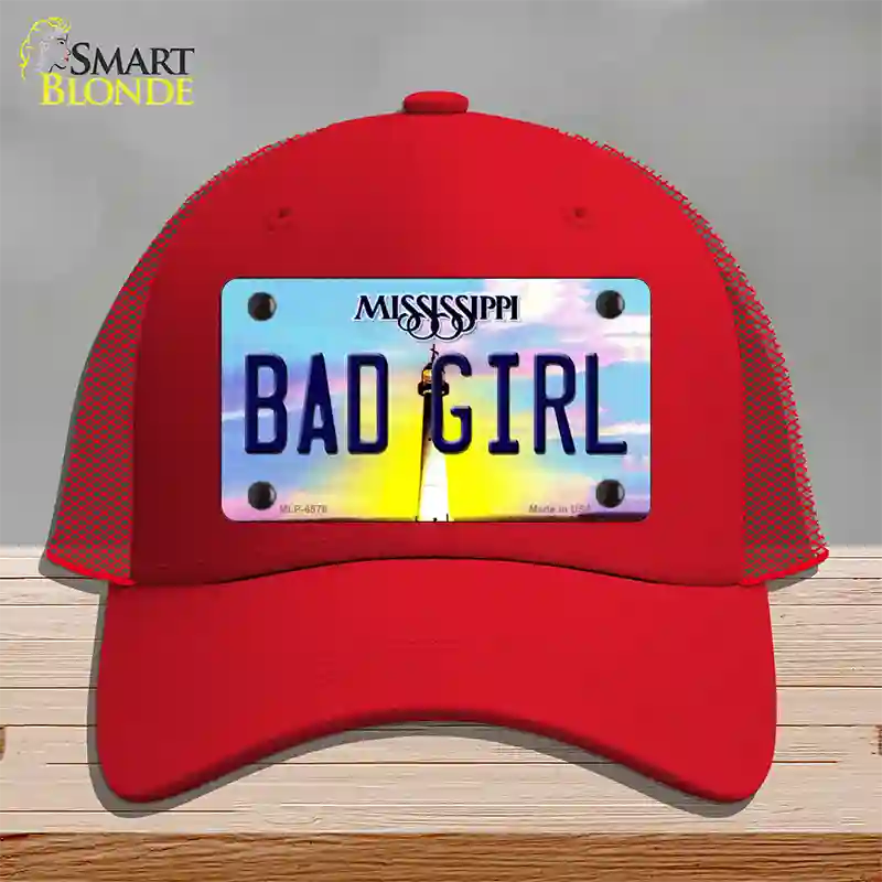 Bad Girl Mississippi Novelty License Plate Hat Mesh / Red