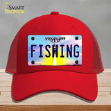 Fishing Mississippi Novelty License Plate Hat Mesh / Red