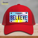 Believe Mississippi Novelty License Plate Hat Mesh / Red