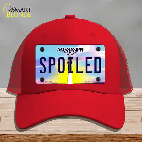 Spoiled Mississippi Novelty License Plate Hat Mesh / Red