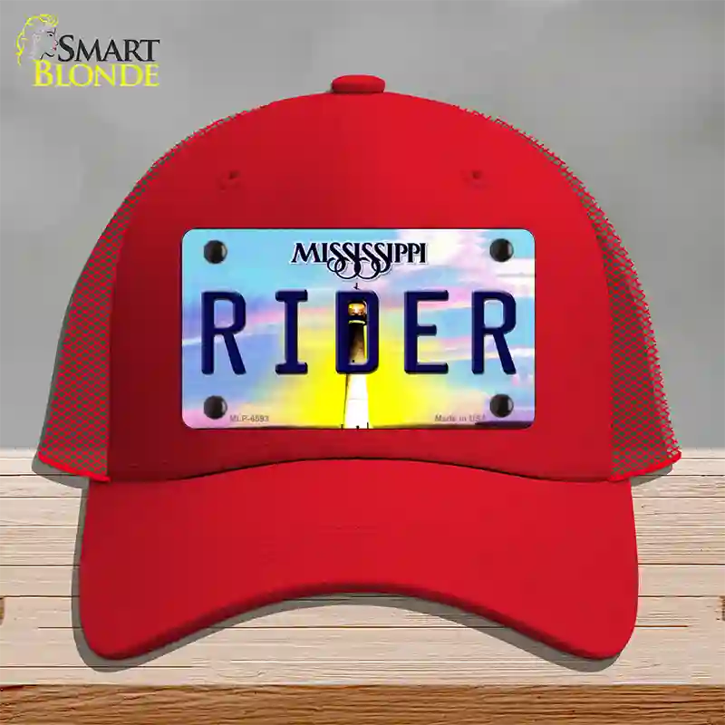 Rider Mississippi Novelty License Plate Hat Mesh / Red