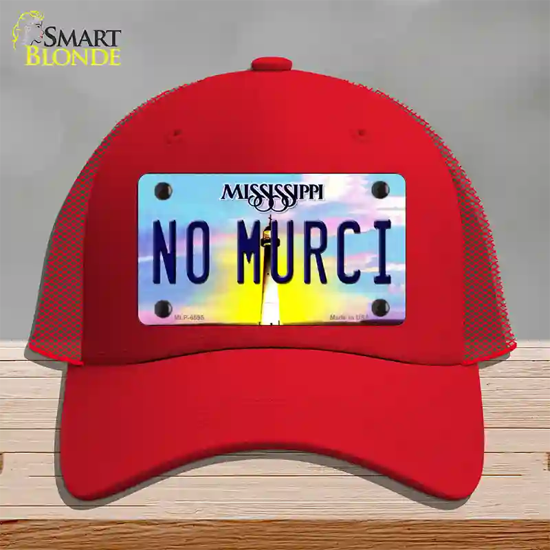 No Murci Mississippi Novelty License Plate Hat Mesh / Red