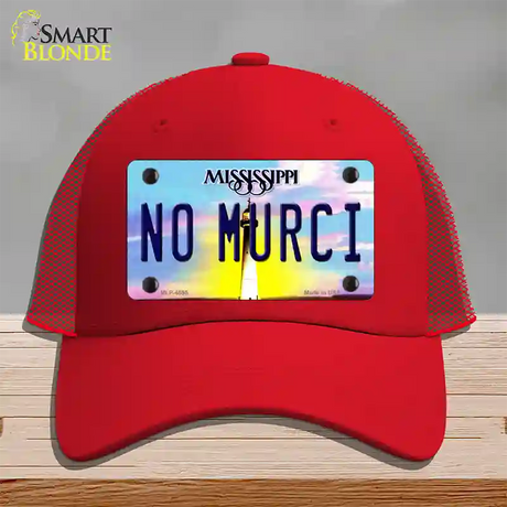 No Murci Mississippi Novelty License Plate Hat Mesh / Red