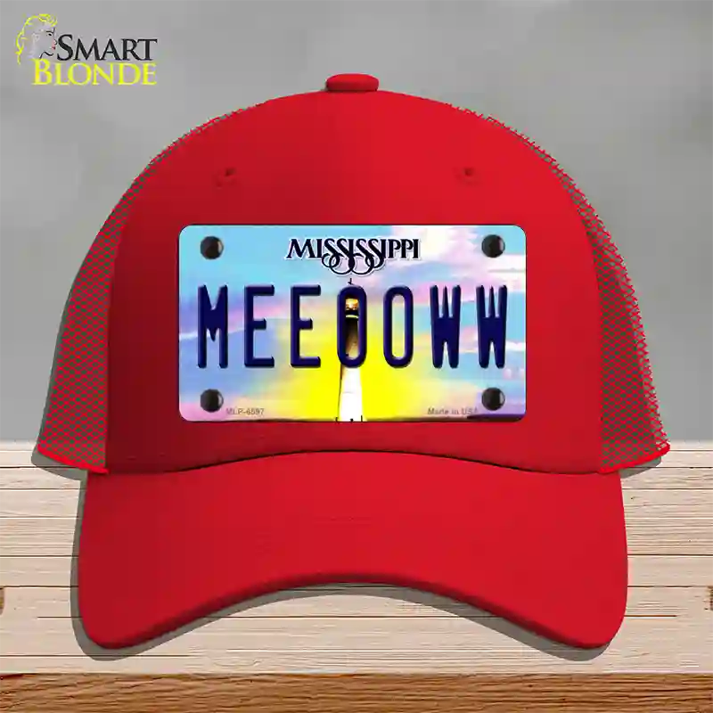 Meeooww Mississippi Novelty License Plate Hat Mesh / Red