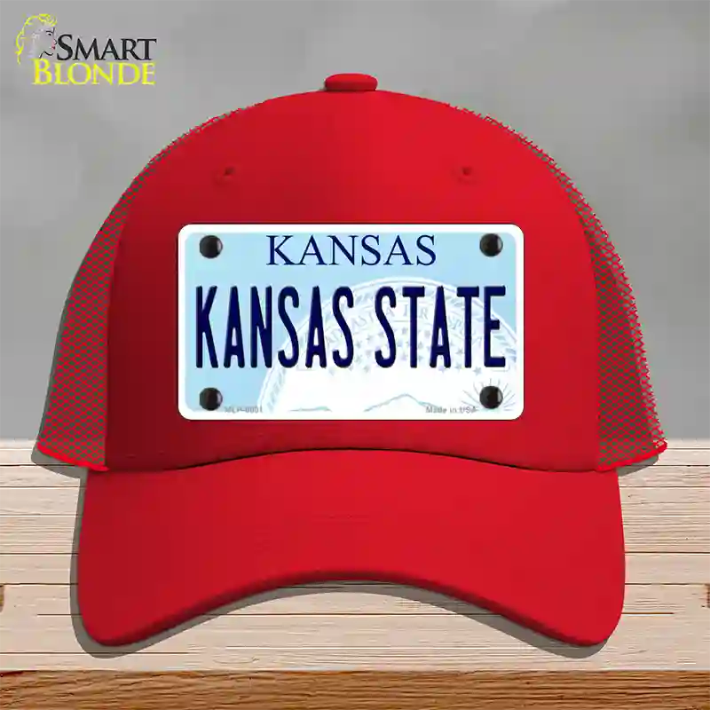 Kansas State Novelty License Plate Hat Mesh / Red