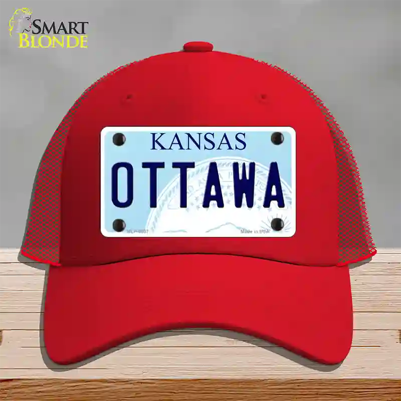 Ottawa Kansas Novelty License Plate Hat Mesh / Red