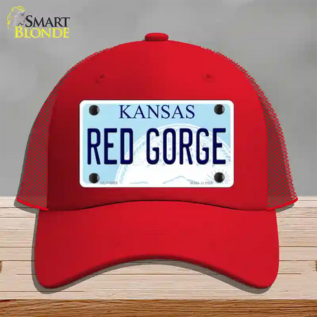 Red Gorge Kansas Novelty License Plate Hat Mesh / Red