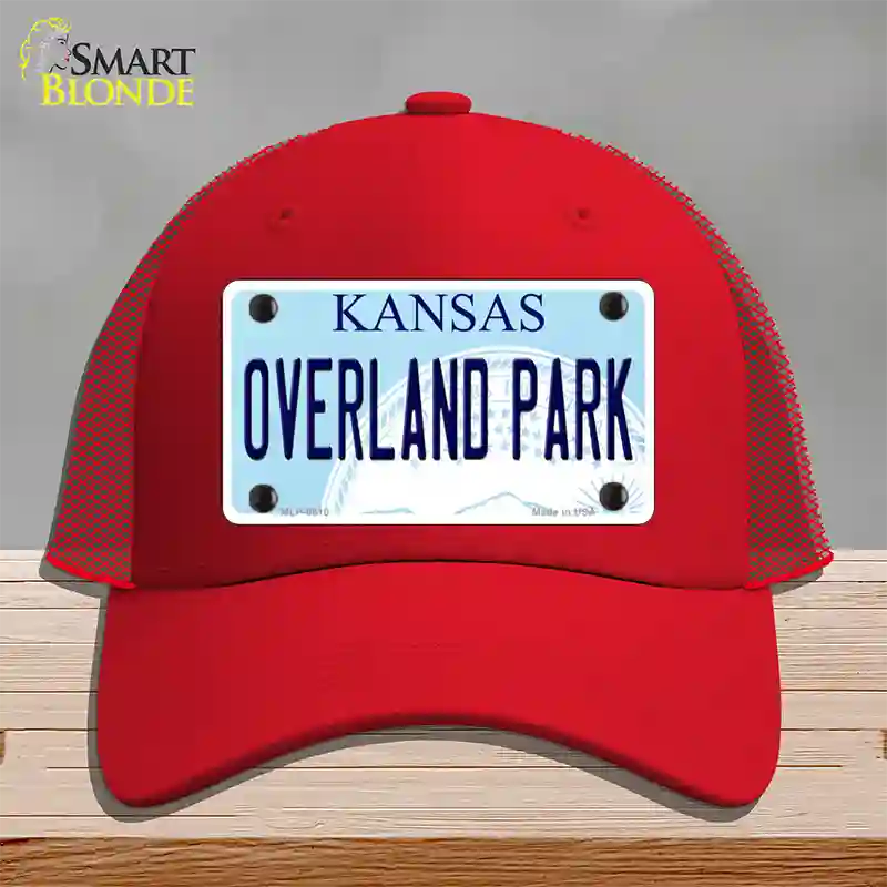 Overland Park Kansas Novelty License Plate Hat Mesh / Red