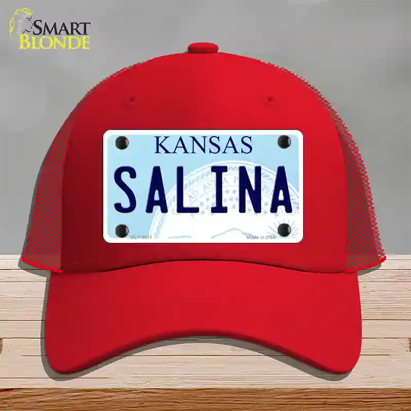 Salina Kansas Novelty License Plate Hat Mesh / Red