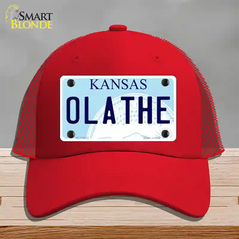 Olathe Kansas Novelty License Plate Hat Mesh / Red