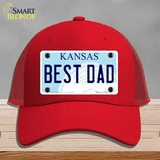 Best Dad Kansas Novelty License Plate Hat Mesh / Red