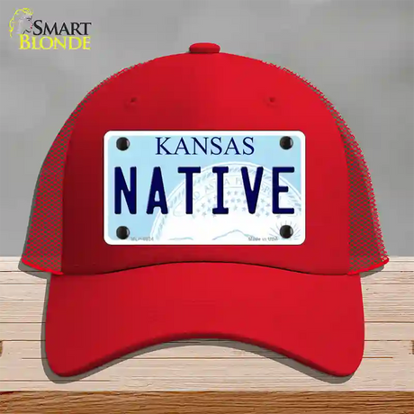 Native Kansas Novelty License Plate Hat Mesh / Red