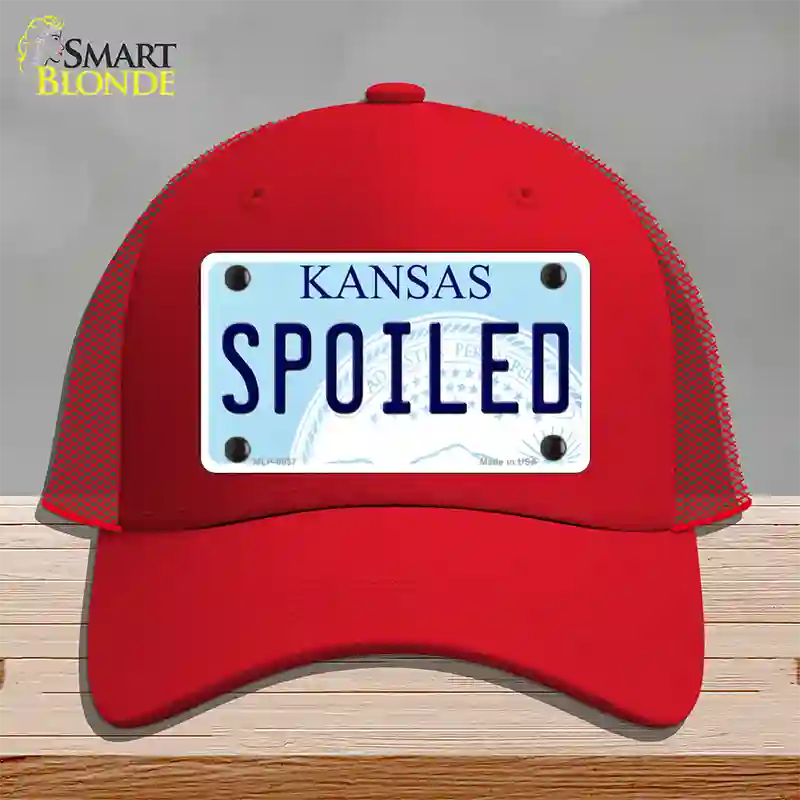 Spoiled Kansas Novelty License Plate Hat Mesh / Red