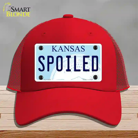 Spoiled Kansas Novelty License Plate Hat Mesh / Red