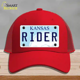 Rider Kansas Novelty License Plate Hat Mesh / Red