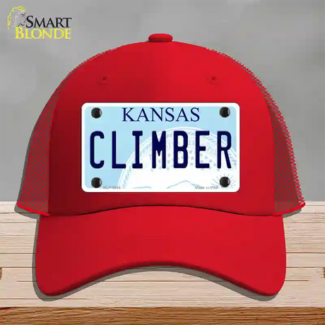 Climber Kansas Novelty License Plate Hat Mesh / Red