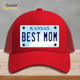 Best Mom Kansas Novelty License Plate Hat Mesh / Red