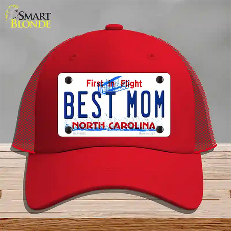 Best Mom North Carolina Novelty License Plate Hat Mesh / Red