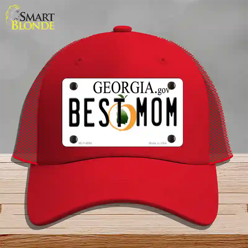 Best Mom Georgia Novelty License Plate Hat Mesh / Red