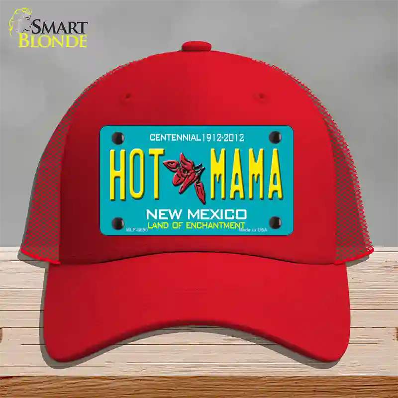 Hot Mama New Mexico Novelty License Plate Hat Mesh / Red