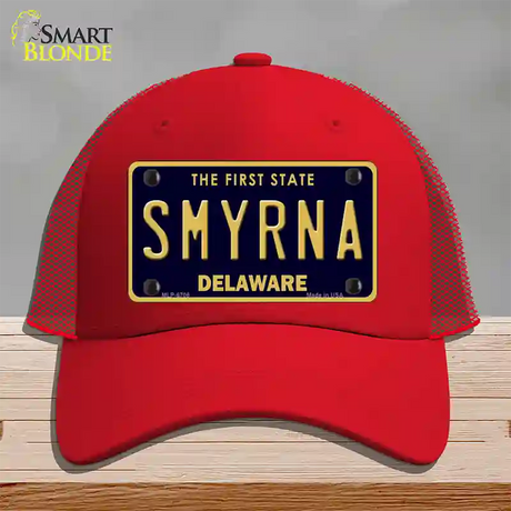 Smyrna Delaware Novelty License Plate Hat Mesh / Red