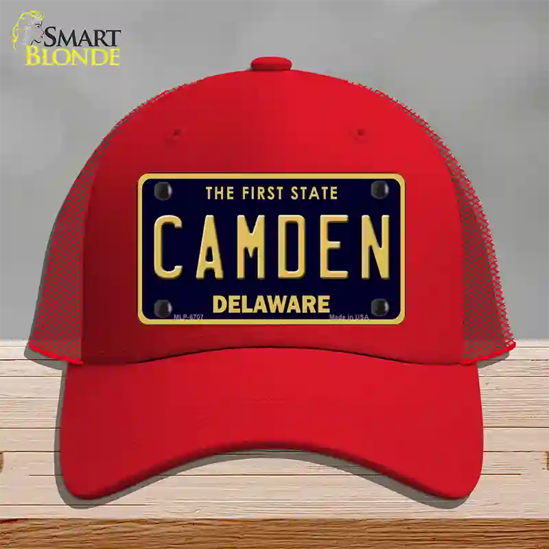 Camden Delaware Novelty License Plate Hat Mesh / Red