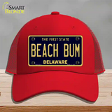 Beach Bum Delaware Novelty License Plate Hat Mesh / Red