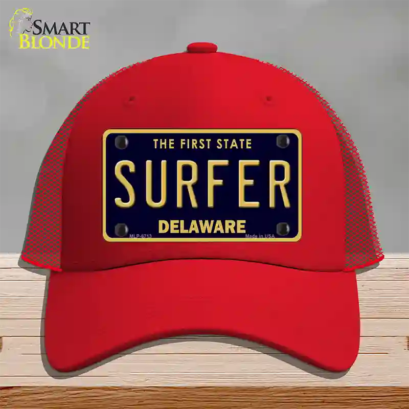 Surfer Delaware Novelty License Plate Hat Mesh / Red