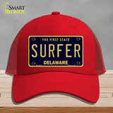 Surfer Delaware Novelty License Plate Hat Mesh / Red