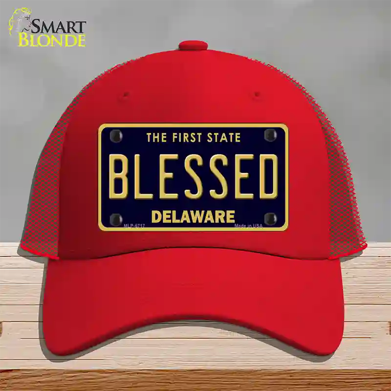 Blessed Delaware Novelty License Plate Hat Mesh / Red