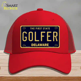 Golfer Delaware Novelty License Plate Hat Mesh / Red