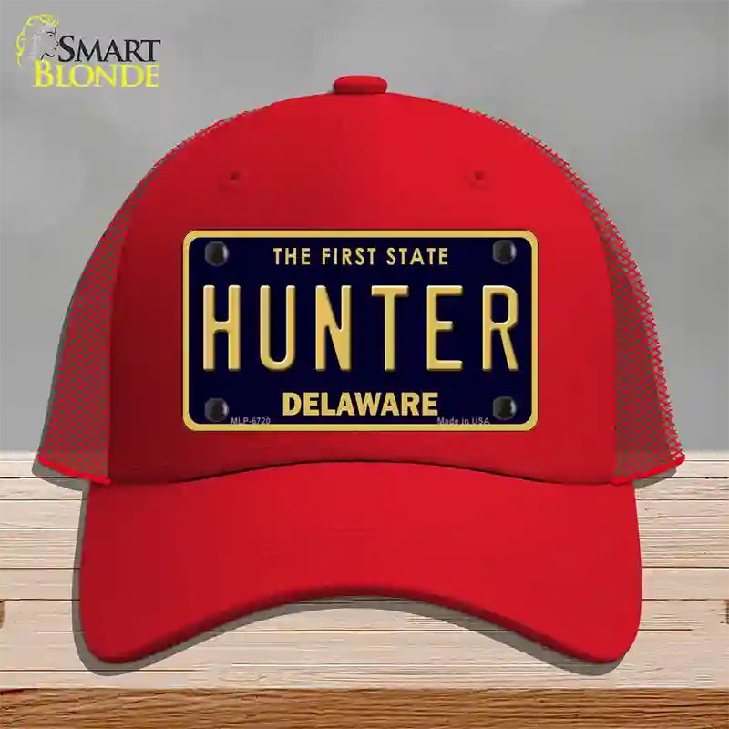 Hunter Delaware Novelty License Plate Hat Mesh / Red