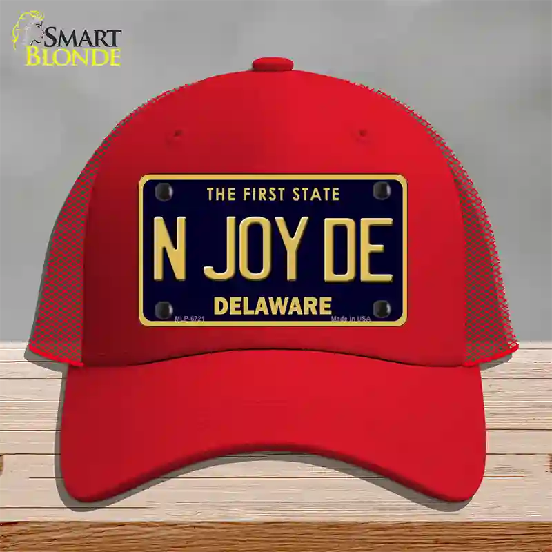 N Joy De Delaware Novelty License Plate Hat Mesh / Red