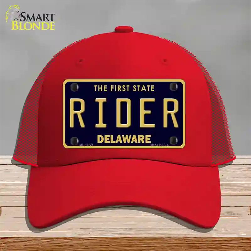 Rider Delaware Novelty License Plate Hat Mesh / Red